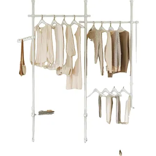 Teleskopischer Kleiderständer, verstellbare Größe, integrierte Aufbewahrungskörbe, WEISS