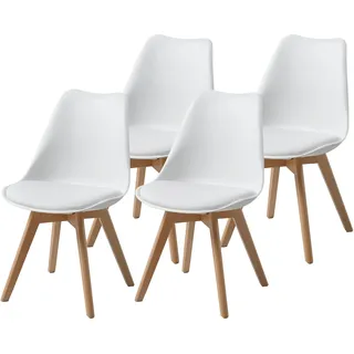 Albatros Esszimmerstuhl Weiß, Kunststoff, 49x81x43 cm, Esszimmer, Stühle, Esszimmerstühle 4er Set AARHUS, Weiss - Beine aus Buche Massiv-Holz, Skandinavisches Retro-Design, bequemer Schalenstuhl - Eleganter Küchenstuhl, Stuhl für Esstisch