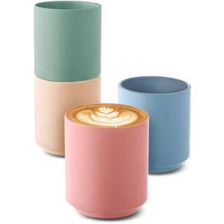 Cappuccino Tassen Groß 4er Set - Pastellfarben aus Keramik - Minimalistisch & Stapelbares Design - Hitzebeständig - Langlebige Keramik - Spülmaschinenfest - 200 ml