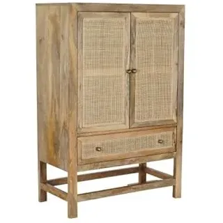 DRW Sideboard aus Mangoholz und natürlichem Rattan, 80 x 40 x 120 cm