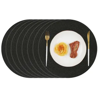 Homcomodar Platzsets Rund Schwarz 8PCS Tischsets Abwaschbar 34cm Tisch Tischsets Hitzebeständigem Platzdeckchen für Küche Abendessen