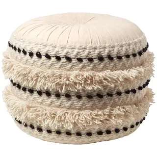 Homescapes Pouf Sahara schwarz-creme im Boho-Stil, 40/40/50 cm , Schwarz , Textil , Grafikmuster , Rund , 50x40x50 cm , Wohnzimmer, Sessel, Hocker & Hockerbänke, Poufs