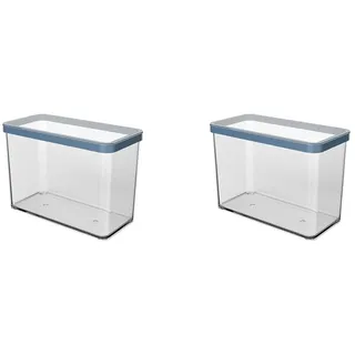 Rotho Loft Vorratsdose Deckel, lebensmittelechter Kunststoff (PP) BPA-frei, transparent/blau, 2.1l, 2,1l (20 x 10 x 14,2 cm) (Packung mit 2)