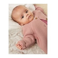 M&S Collection Strickjacke aus reiner Baumwolle (3,2 kg-1 Jahr) - Pink Mix, Pink Mix, 6-9 Monate