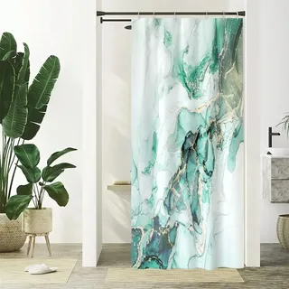 Uiiooazy Duschvorhang Grün, Duschvorhang Schmal 90x180cm Anti Schimmel Marmor Optik Türkis Marmoriert Modern Duschvorhänge Stoff Waschbar Wasserdicht Polyester Bad Vorhang mit 6 Haken für Badezimmer