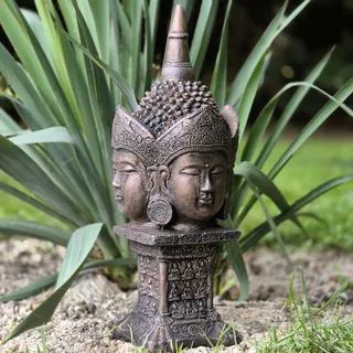 FABRIQ Buddha Figur 4 Gesichter 37 cm | Kupfer Optik | STEINGUSS | Zen Garten Deko | Asiatische Gartenfigur