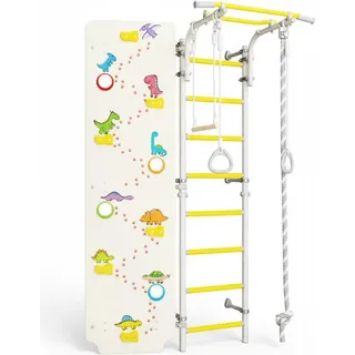 Sprossenwand kinderzimmer Next-1 Dino | Kletterwand | Turngeräte | Wandmontage - Silber, Gelb