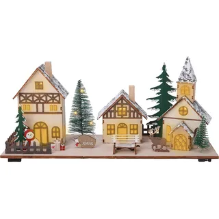 1.05 Holz Weihnachtsszene Dorf beleuchtet - ca. 34 x 13 x 16 cm - Weihnachts Dorf / Stadt