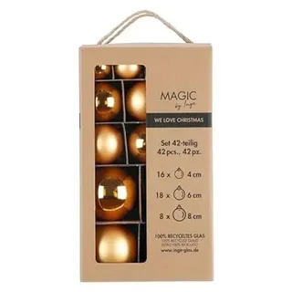 MAGIC by Inge - Weihnachtskugeln Set 42-teilig Inkagold, mit den Durchmessern 4 cm, 6 cm und 8 cm, Christbaumschmuck Glas, Gold