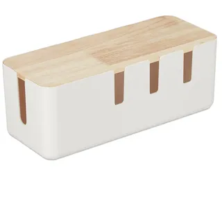 Relaxdays Kabelbox mit Holzdeckel 30,5 x 11,5 x 12,5 cm 1-tlg. weiß/hellbraun