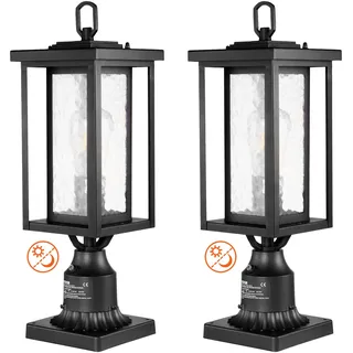 Vevor 2er-Pack Dämmerungs- bis Morgengrauen-Außenpfostenleuchten, 450 mm, wasserdichte Laternenpfostenleuchten mit 3,5-Zoll-Glasschirm auf der Säulenmontage, blitzgeschützte Außenlampe Wegeleuchte Gartenlampe Gartenleuchte für Terrassen- und Gartenwege