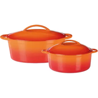 GSW Topf-Set »Orange Shadow« Set, 1x Kochtopf Ø 24 cm, 1 x Bräter 32x25 cm, je mit Deckel, 4 Stk. tlg. Gusseisen, orange