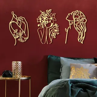 Photect 3 Stück Metall Wandkunst - Minimalistische Abstrakte Frau Moderne Linie Zeichnung Dekor - Weiblich Einzeilige Wand Home Hanging für Schlafzimmer Küche Badezimmer