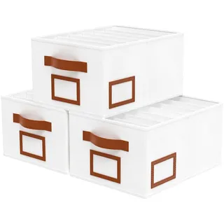 3 Stück Aufbewahrungsboxen, Kleiderschrank Organizer, boxen aufbewahrung, Stoff Kleideraufbewahrung Organisation mit Fächern, für Hosen, Hemden, 40x30x20cm, Weiß - Weiß