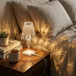 LED Kristall Tischlampe Diamant Nachttischlampe 3 Lichtfarben Dimmbar USB Strom Acryl Atmosphäre Nachtlicht Dekoration Für Schlafzimmer - Transparent