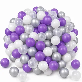 Littletom Bällebad-Bälle 200 Stück, Lila/Grau/Weiß/Transparent, 5.5 cm , Kunststoff , Rund , 5.5x5.5x5.5 cm , unisex , Spielzeug, Sonstiges Spielzeug