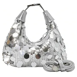 Uwiyo Damen Clutch Glitzer, Damen Clutch Pailletten Elegant Abendtasche Handtasche Brauttasche Pailetten Tasche Clutch Bag Umhängetasche mit Abnehmbarer Schultergurt für Party Hochzeit Date (Silber)