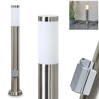 HOFSTEIN Wegeleuchte Sessa, Außenwegeleuchte mit Steckdose aus Metall/Kunststoff in Nickel-matt/Weiß, moderne Außenleuchte für Garten, Außenbereich, Hof, Terrasse, Höhe 80 cm, E27, IP44