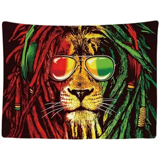 Ulticool - Wandteppich Dekoration Wohnung - Reggae Rasta Jamaika Löwe Brille - 200 x 150 cm groß - Wandtuch Wandbehänge - Accessoires für Schlafzimmer Wohnzimmer Kinderzimmer