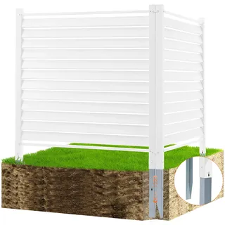 VEVOR Gartenzaun 122 x 122 cm Sichtschutzzaun PVC und verzinktes Blech-Erdspieß Windschutzzaun Metallpfähle bis 50 cm Lamellenzaun Steckzaun Sichtschutz Ideal für Outdoor-Geräte private Bereiche