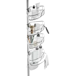 Zenna Home Duschablage mit Spannung, Rostfreier 4-stöckiger Spannstangen-Caddy, Edelstahl