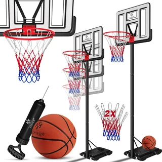 KESSER® Basketballkorb Premium mit Ständer Rollen Inkl. Basketball + Pumpe verstellbare Korbhöhe 230 bis 305 cm höhenverstellbar Korbanlage Outdoor komplett Basketballanlage, Weiß - Weiß
