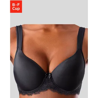 Schalen-BH LASCANA, Damen, Gr. 75, Cup F, schwarz, Microtouch, Obermaterial: 85% Polyamid, 15% Elasthan, BHs Schalen-BH, mit Bügel, nahtlos vorgeformte Cups, Spitzendetails, Dessous