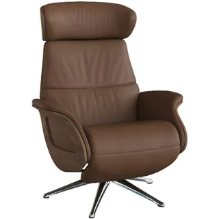 FLEXLUX Relaxsessel »Clement elektrischer Funktionsessel«, Größe M, Rücken & Fußteil elektrisch, Akku, Arml. Walnuss, Fuß Alu FLEXLUX Modern Cognac Brown