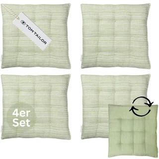 TOM TAILOR 4er Set Sitzkissen Stuhl 40x40cm Grün - Bequeme Stuhlkissen für Esszimmer & Küche - waschbar bis 30°C - Öko-Tex - Sitzauflage für Gartenmöbel, Sitzpolster, Bank, Bürostuhl & Boden