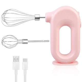Kabelloser Handmixer Elektrischer, Mini-Handrührer mit 4 Stufen & 2 Schneebesen, Elektromixer USB-Wiederaufladbar Elektrischer Mixer, Ei-Schläger für Backen, Sahne, Kuchen, Pudding & Mehr, Rosa