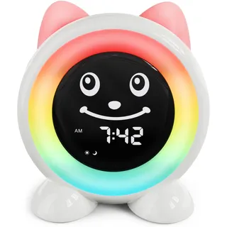 FiveHome Wecker Kinder-Schlaftrainer Kinder Kinderwecker Digital Lichtwecker mit 11 Farben Nachtlicht | Timer | Snooze-Funktion | Geschenk für Mädchen und Jungen Katzenwecker