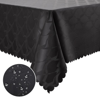 Homaxy PU Tischdecke Abwaschbar Lotuseffekt Hochwertig (350g/m2) Eckig 140 x 240 cm Tischtuch Ornamente Tafeldecke Wasserabweisend Tischwäsche Fleckschutz pflegeleicht, Schwarz