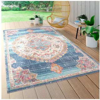 Paco Home Teppich »Torres 279« rechteckig 8 mm Höhe Kurzflor, moderne Orient Optik, Used-Look, In- und Outdoor geeignet, blau Beige Grösse 120x170 cm - Blau