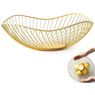 Obstkörbe Gold Metall, Obstkorb Aus Eisen, Obstschalen im Wohnzimmer, Brotkorb Obstschale Metall, Hohler Obstkorb, Fruit Basket, Korb Schale Deko Aufbewahrung Für Obst Gemüse Snacks Und Brot (A)