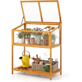 Frühbeet Aufsatz Holz, Frühbeetaufsatz mit Abdeckung & Ablagefach, Pflanzenbeet wetterfest, Gewächshaus für Garten, Wintergarten & Balkon, 90 x 50,5 x 105 cm - Orange