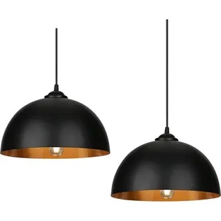 SWANEW 2x Pendelleuchte Lampenschirm ohne Birne Schwarz-gold Hängelampe Industrie - Schwarz