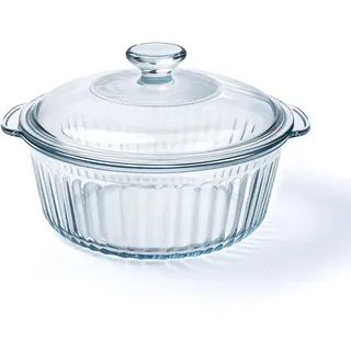 Luvan 2,4L / 2,5 QT Glas Auflaufform,Runde Auflaufform mit Deckel und Griffen, Transparente, Bleifreie Backform aus Borosilikatglas, Ofen und Spülmaschinengeeignet