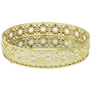 HOME DECO FACTORY, KA0204, Gold Mirror Decorative Tray 25 cm, Multifunctional Table Accessory, ideal for Candles and Drinks, elegant Finish, Easy to Maintain, Gold 25 cm