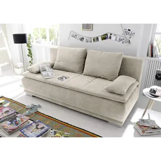 Stella Trading LUIGI Schlafsofa mit Bettkasten, Stoffbezug Sand - Klappbares Sofa mit Schlaffunktion und fest vernähtem Schaumtopper - 211 x 93 x 103 cm (B/H/T)