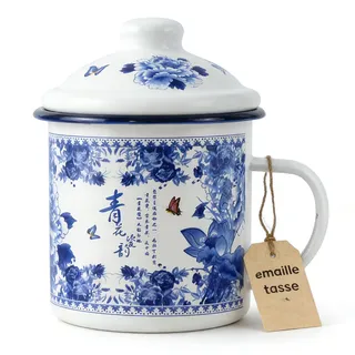 Alipis Emaille-Becher Mit Deckel Wiederverwendbare Emaille-Tasse Im Vintage-Stil Wasserbecher Mit Griff Für Camping Büro Zuhause Und Picknick