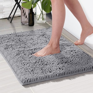 Deconovo Badematte rutschfest Badteppich Waschbar Badvorleger Wasserabsorbierend Flauschige Duschvorleger Hochflor Badematten Dusche Badewanne, 40x60 cm, Hellgrau, 1 Stück