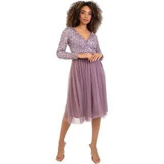 Maya Deluxe Damen Maya Deluxe Dames Dames Wedding Guest Midi Jurk Lange Mouwen Plunging Hals Sequin Embellished Gradua Brautjungfernkleid, Moody Lilac, 36 EU