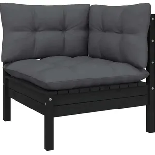 The Living Store Garten-Ecksofa mit Kissen in Schwarz Massivholz Kiefer - Schwarz