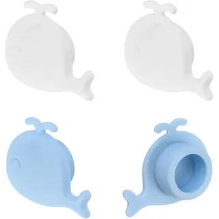 UFURMATE 4-tlg. Silikon-Überlaufkappen für Waschbecken, niedliche Wal-Form, Ablaufloch-Abdeckung für Küche und Badezimmer, runde Becken-Trimm-Ablaufkappen (Weiß/Blau)