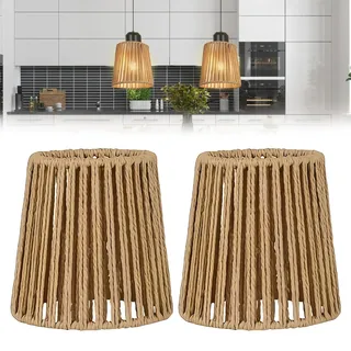 2 Stück Boho Rattan Lampenschirm: D14.5cm H14cm Lampenschirm Hängelampe für Tischlampe Stehlampe Deckenleuchte Spiegelleuchten, Papier Ersatzschirm, für Wohnzimmer Schlafzimmer Hotel