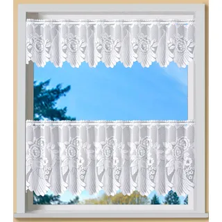 Scheibengardine WECKBRODT "Savannah" Gr. 1, weiß, B:95cm H:30cm, Jacquard, Polyester, Gardinen, Scheibengardine, Bistro, Jacquard, Bordüre, Kante, floral, Gardine, Store