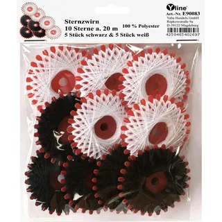10 Sterne a. 20 m Sternzwirn Polyester schwarz & weiß, Sternchenzwirn Stern - Zwirn, (0,05 € / m), E90083
