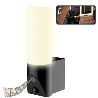 VisorTech Außenleuchte mit Kamera: LED-Außenwandleuchte & WLAN-2K-Kamera, PIR, Nachtsicht, App, schwarz (Outdoor Cam, Outdoor-Überwachungskamera WLAN, Funk Bewegungsmelder)