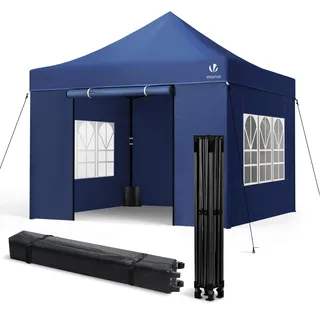 VOUNOT® Pavillon 3x3m Wasserdicht Stabil Winterfest, Pop Up Faltpavillon mit 4 Seitenteilen und 4 Sandsäcke, UV-Schutz 50+ Gartenpavillon Partyzelt Faltbar für Garten, Camping, Party, Blau
