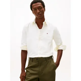 Langarmhemd TOMMY HILFIGER "OXFORD DOBBY", Herren, Gr. L, N-Gr, weiß, allover, Web, Obermaterial: 100% Baumwolle, regular fit, Manschette, Hemden Langarmhemd, Button-down-Kragen, regular fit, Businesshemd